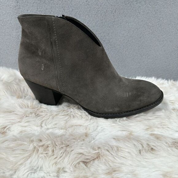 Paul Green Delgado Grey Suede Side Zip Ankle‎ Booties Stacked Heel Size 6.5 - Picture 1 of 8